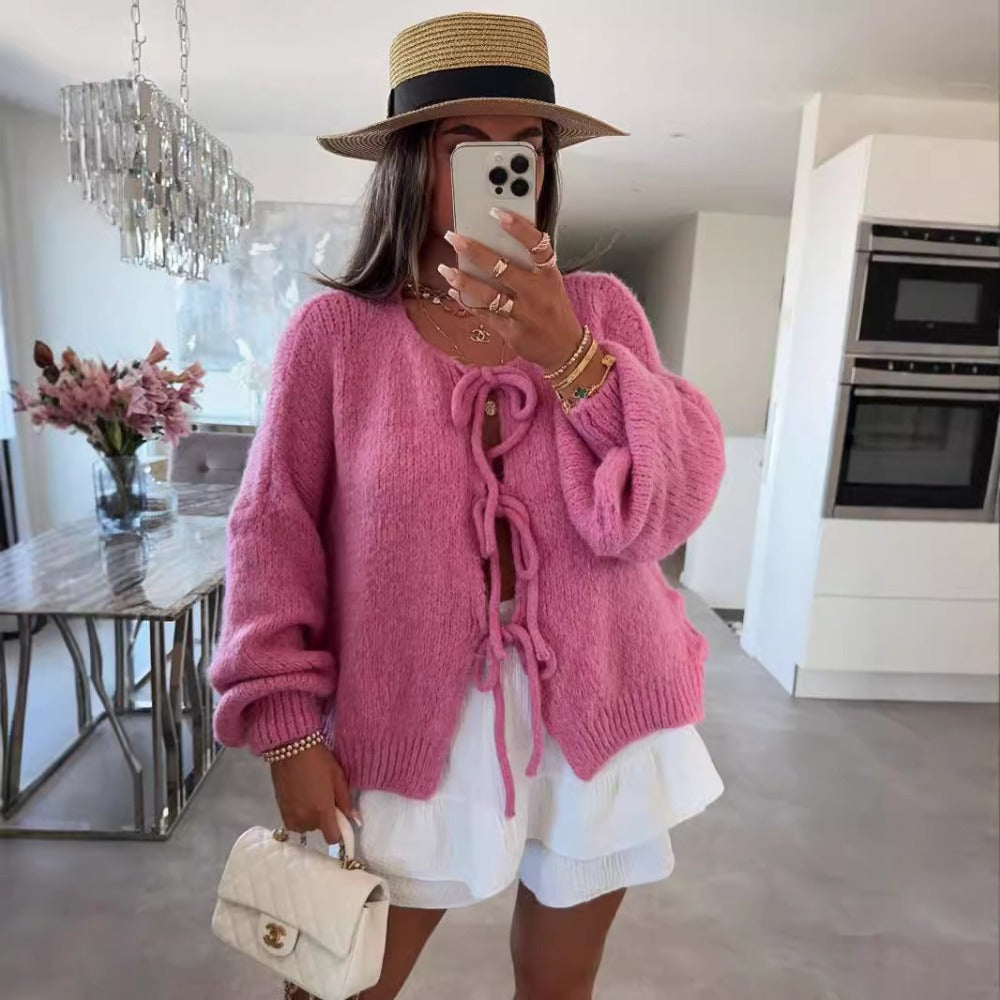 Knit Cardigan with Front Tie Closure for Women - Emma
