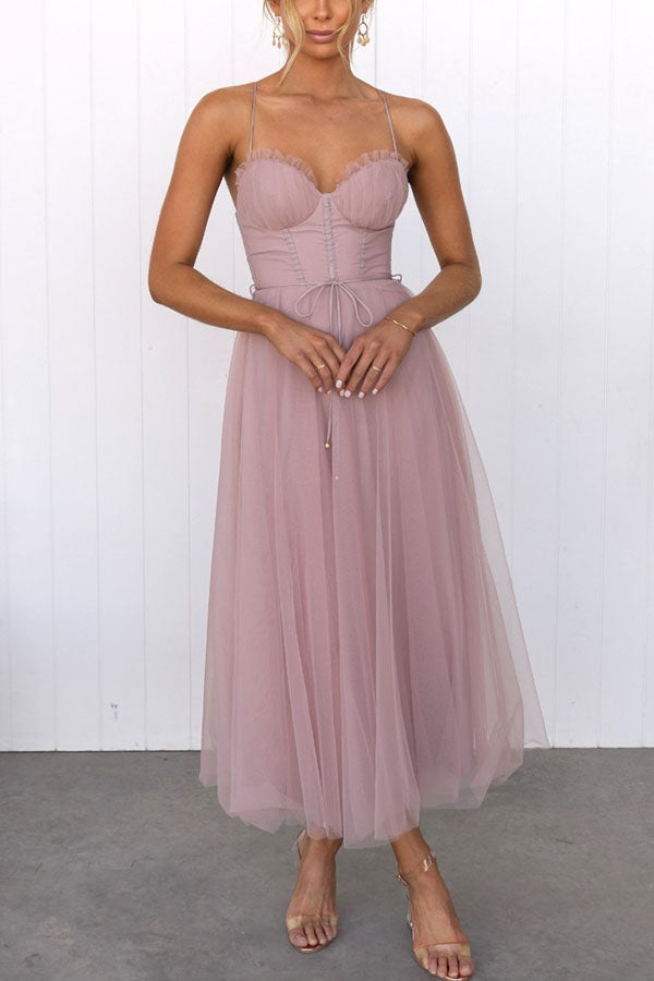 Party Corset Midi Dress | Tulle Skirt