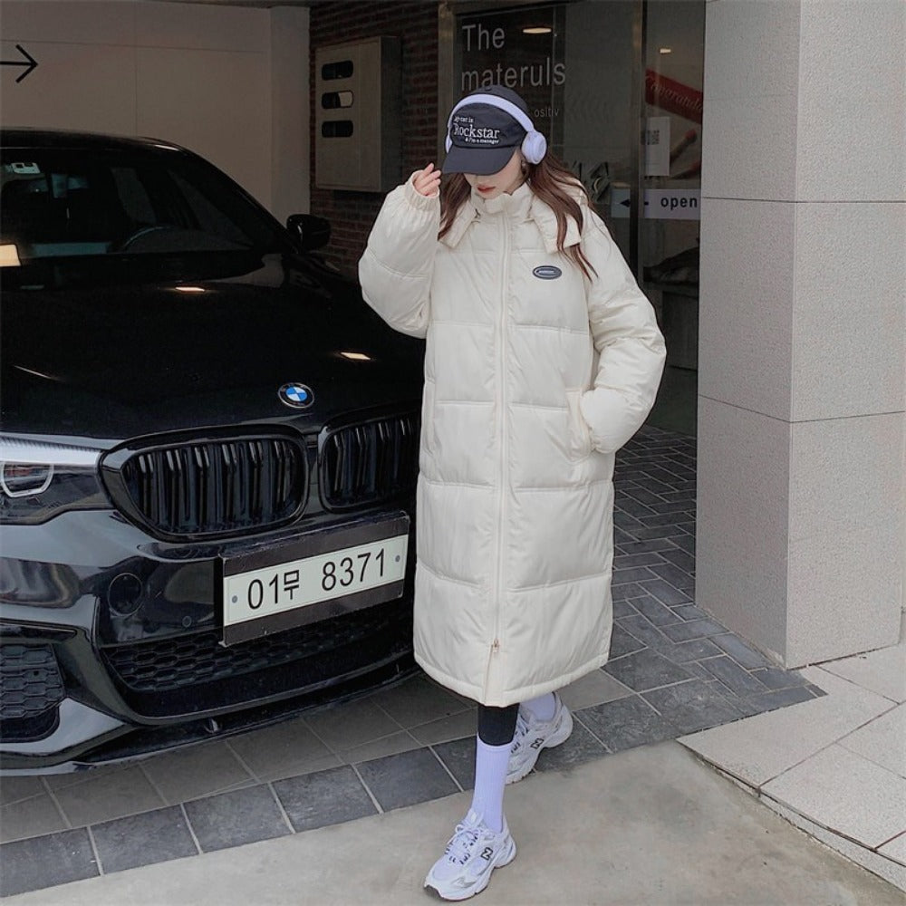 Long Hooded Puffer Coat with Zipper for Women - Melina