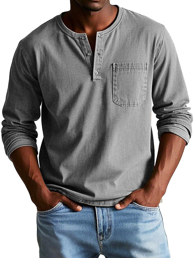Men's Long Sleeve Henley T-Shirt | with Chest Pocket