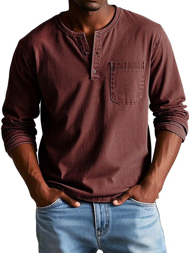 Men's Long Sleeve Henley T-Shirt | with Chest Pocket