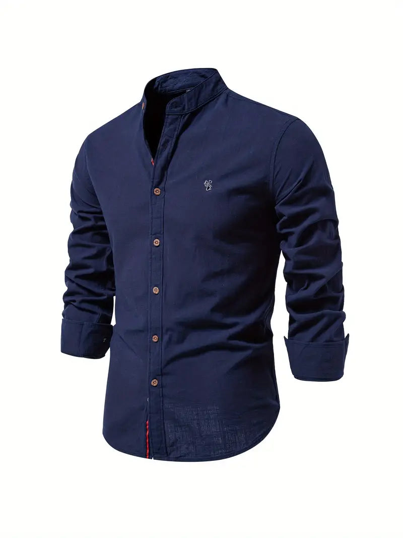 Men's Stand Collar Casual Shirt | Long Sleeve