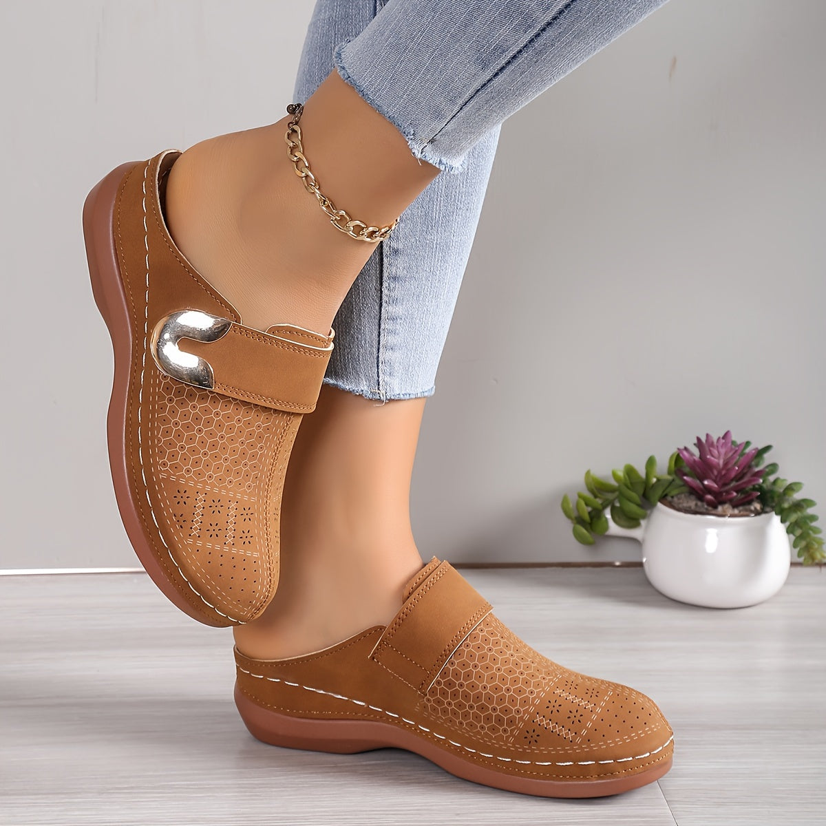 Women's Wedge Slippers | Metal Buckle