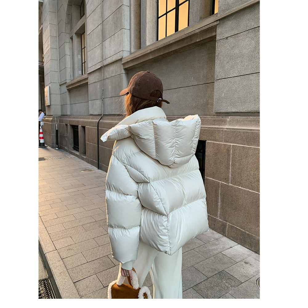 Hooded Puffer Jacket with Zipper for Women - Rina