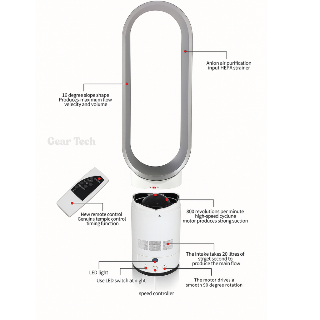16-Inch Bladeless Fan with Remote - UK Designed