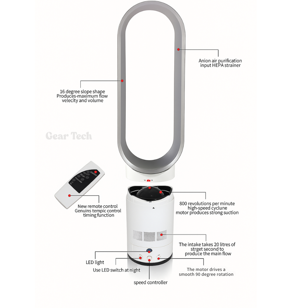 16-Inch Bladeless Fan with Remote - UK Designed