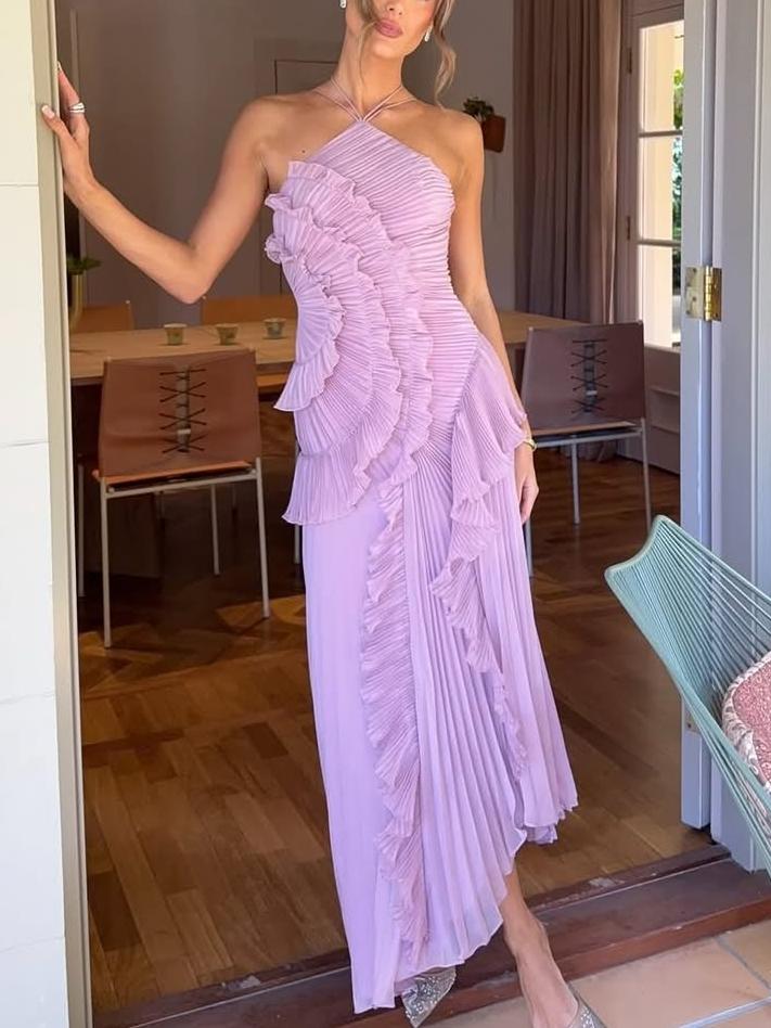 Women's Asymmetric Pleated Dress | Long