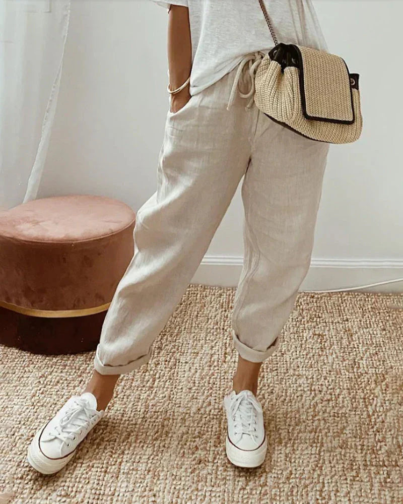 Women’s Casual Loose Fit Linen Pants | with Drawstring