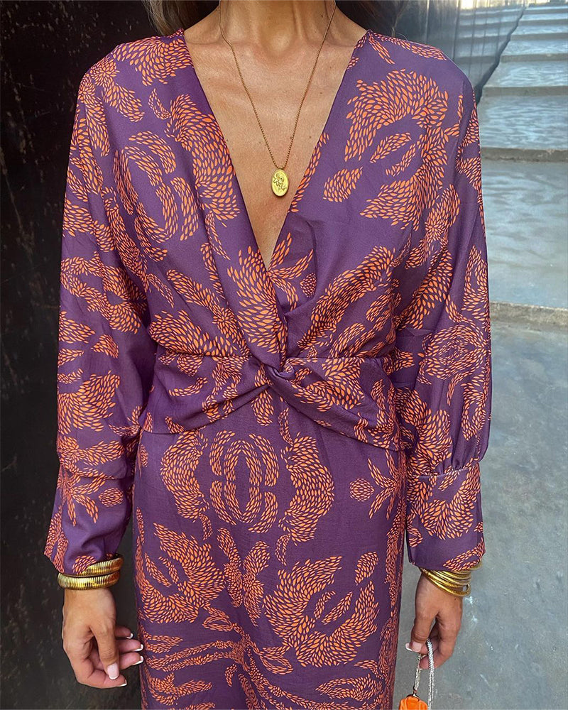 Women's V-Neck Long Sleeve Summer Dress | Midi