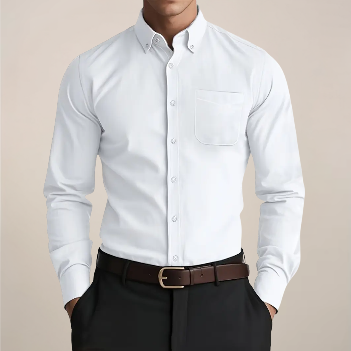 Men's Casual Button-Down Long Sleeve Shirt | with Chest Pocket