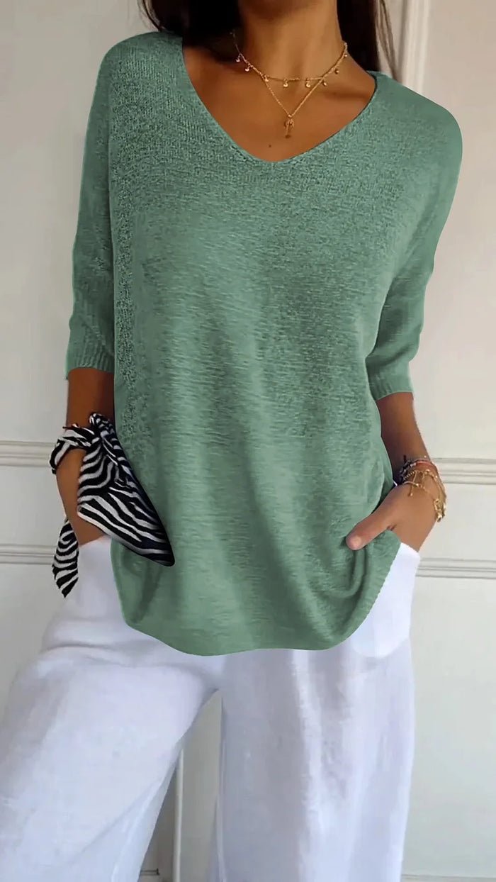 Women's Casual V-Neck T-Shirt | 3/4 Sleeves