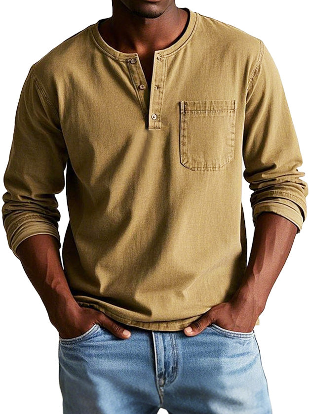 Men's Long Sleeve Henley T-Shirt | with Chest Pocket