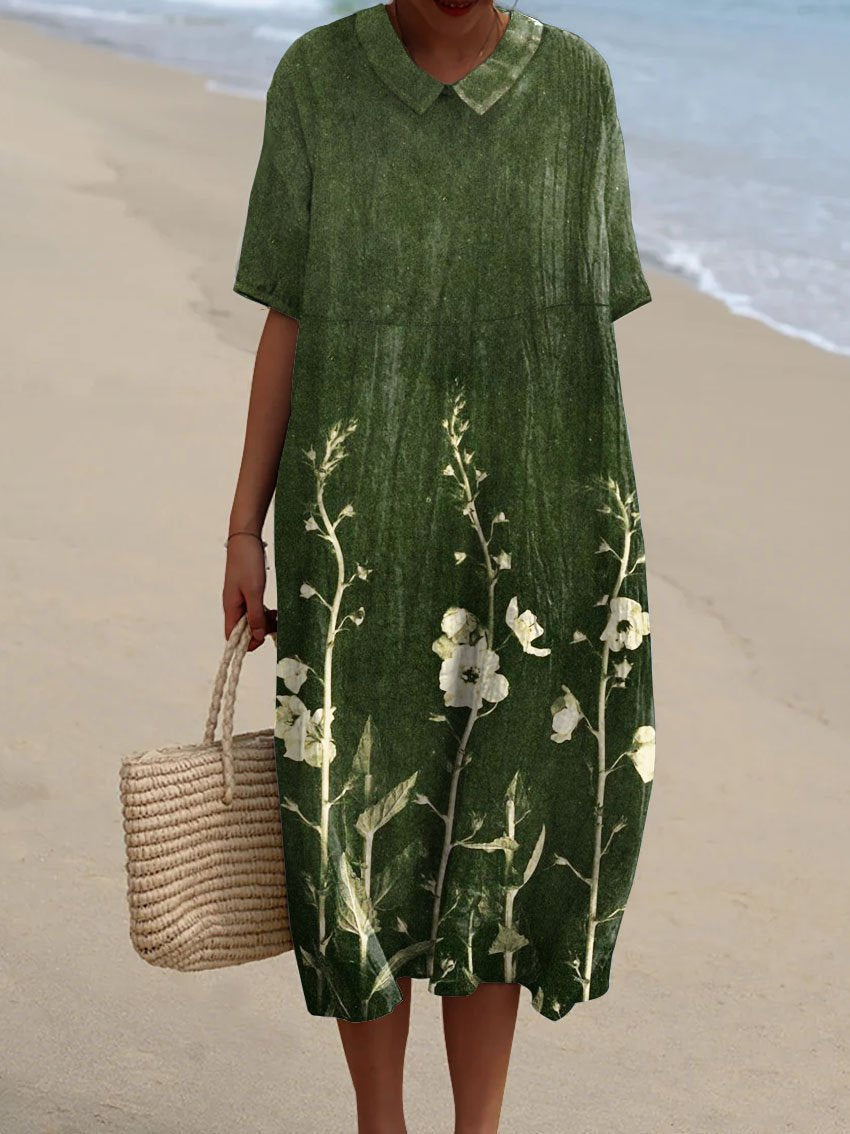 Women's Floral Pattern V-Neck Summer Dress | Midi