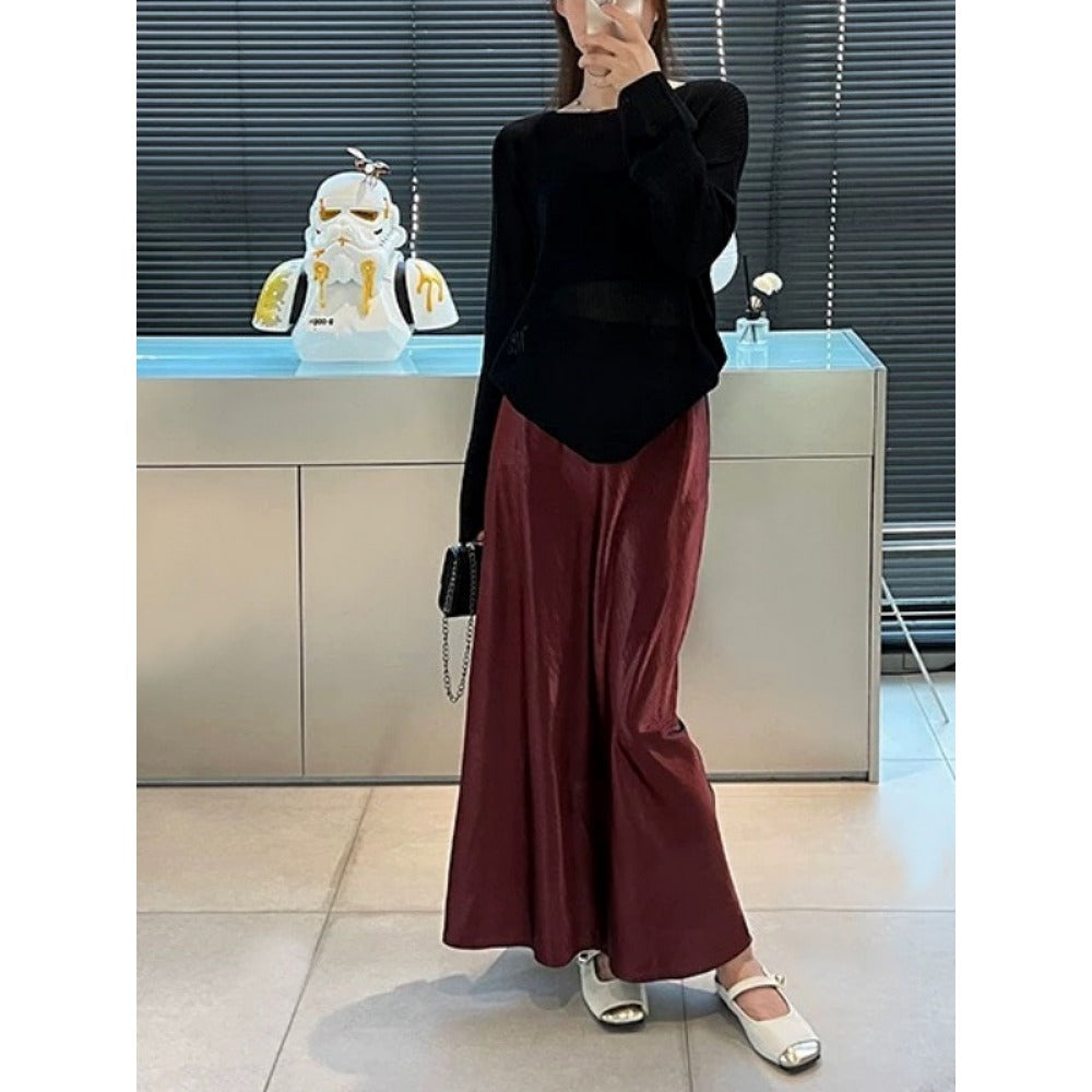 Solid Color Satin Midi Skirt for Women - Vincenza
