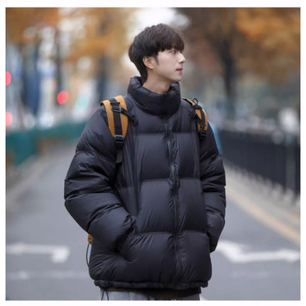 Black Puffer Jacket with Stand Collar for Men - Arianna
