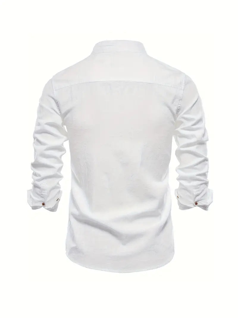 Men's Stand Collar Casual Shirt | Long Sleeve