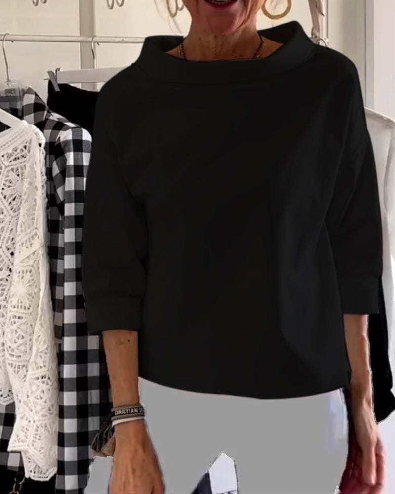 Women's Casual Waterfall Neck Blouse | with 3/4 Sleeves