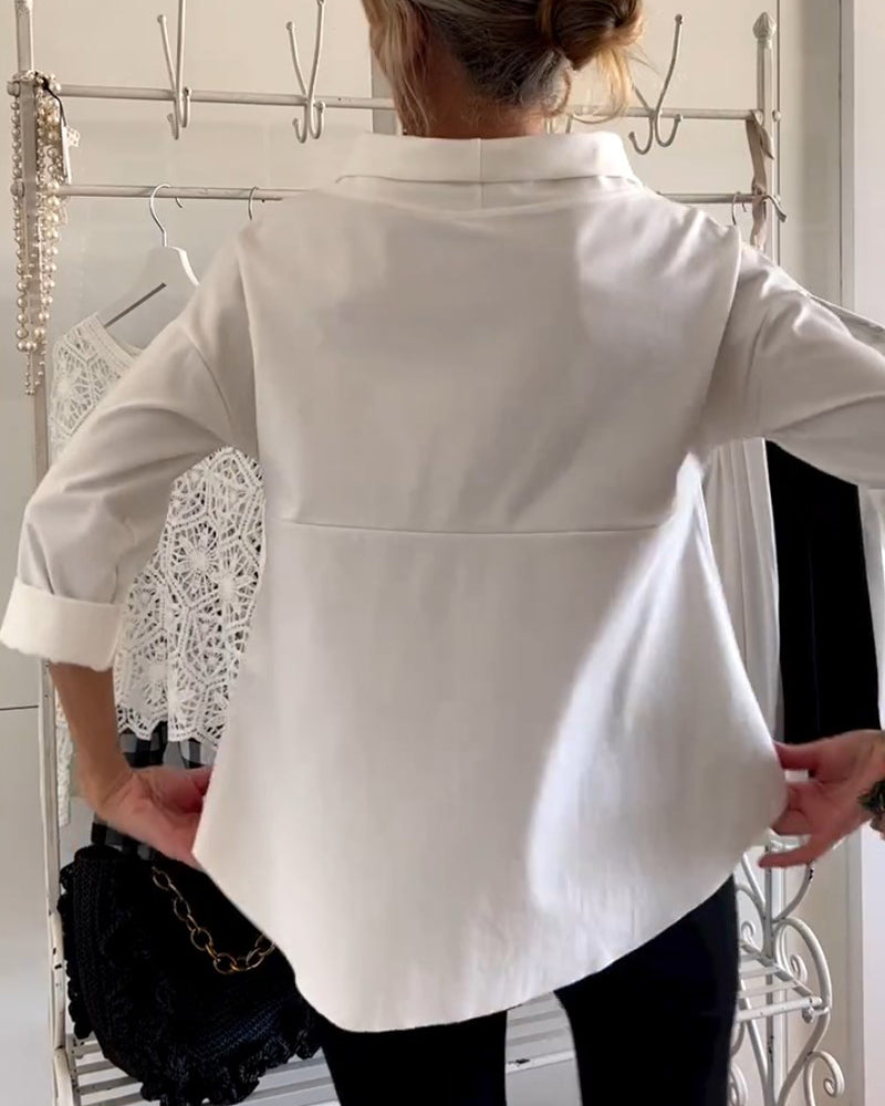 Women's Casual Waterfall Neck Blouse | with 3/4 Sleeves