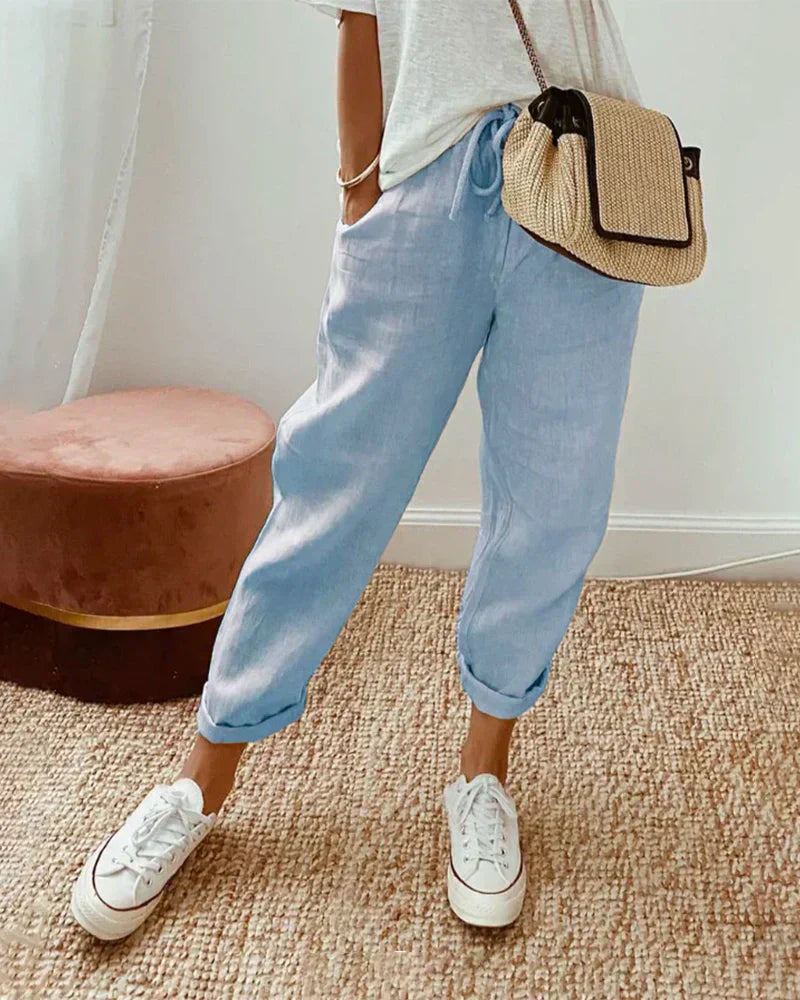 Women’s Casual Loose Fit Linen Pants | with Drawstring