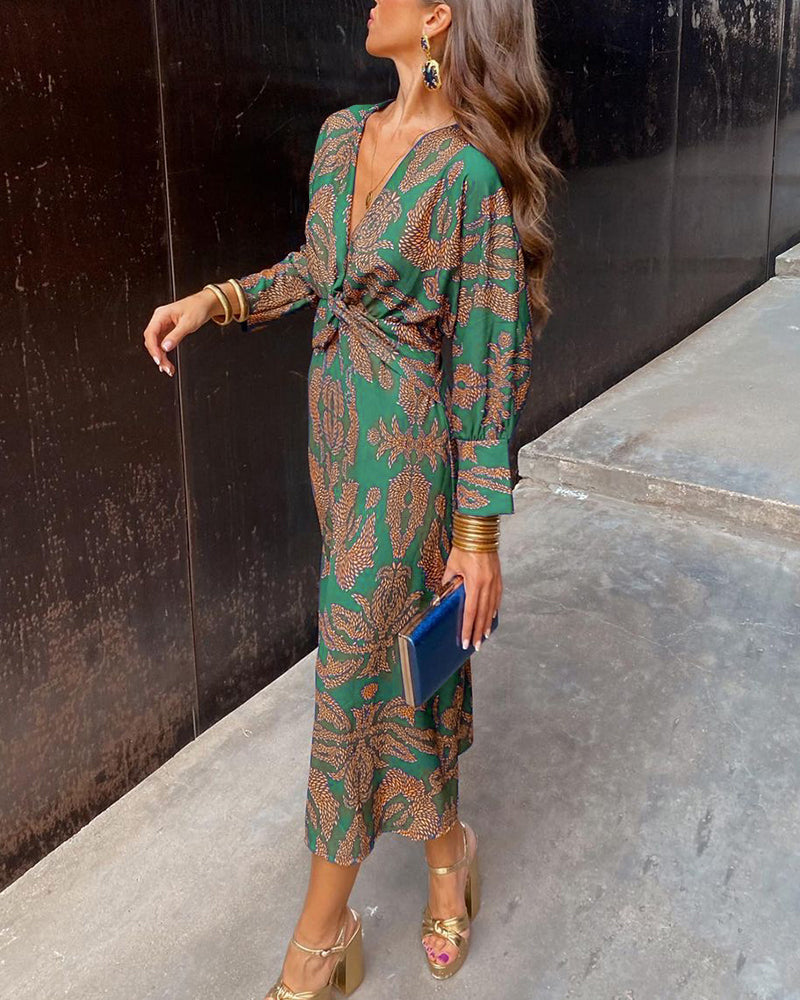 Women's V-Neck Long Sleeve Summer Dress | Midi