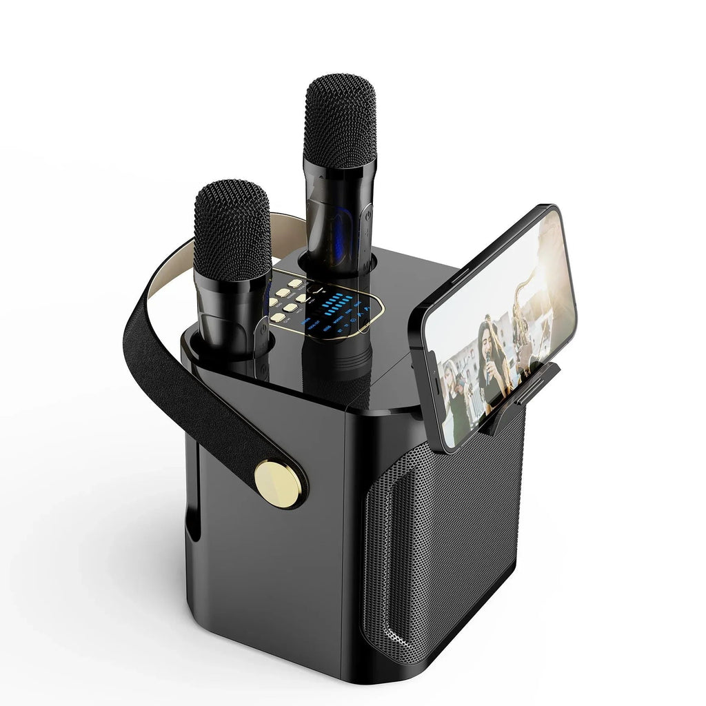 High-Performance Portable Karaoke Bluetooth Speaker – 360° Stereo Surround Wireless Subwoofer with Dual Microphones
