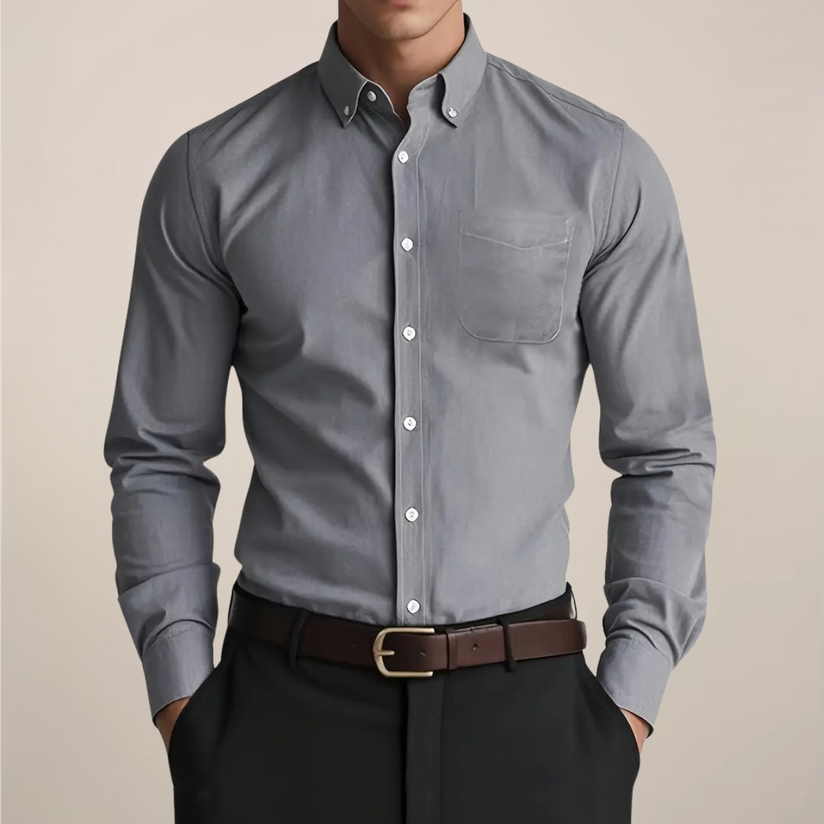 Men's Casual Button-Down Long Sleeve Shirt | with Chest Pocket