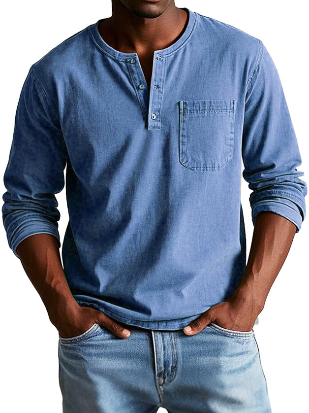Men's Long Sleeve Henley T-Shirt | with Chest Pocket