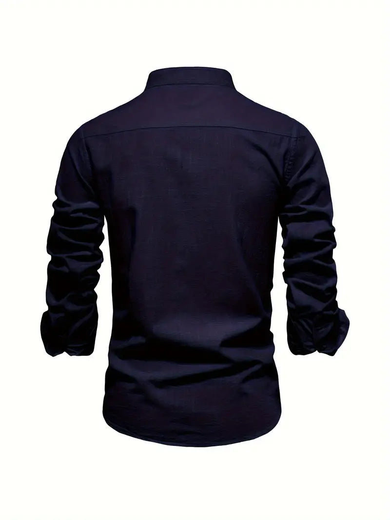 Men's Stand Collar Casual Shirt | Long Sleeve