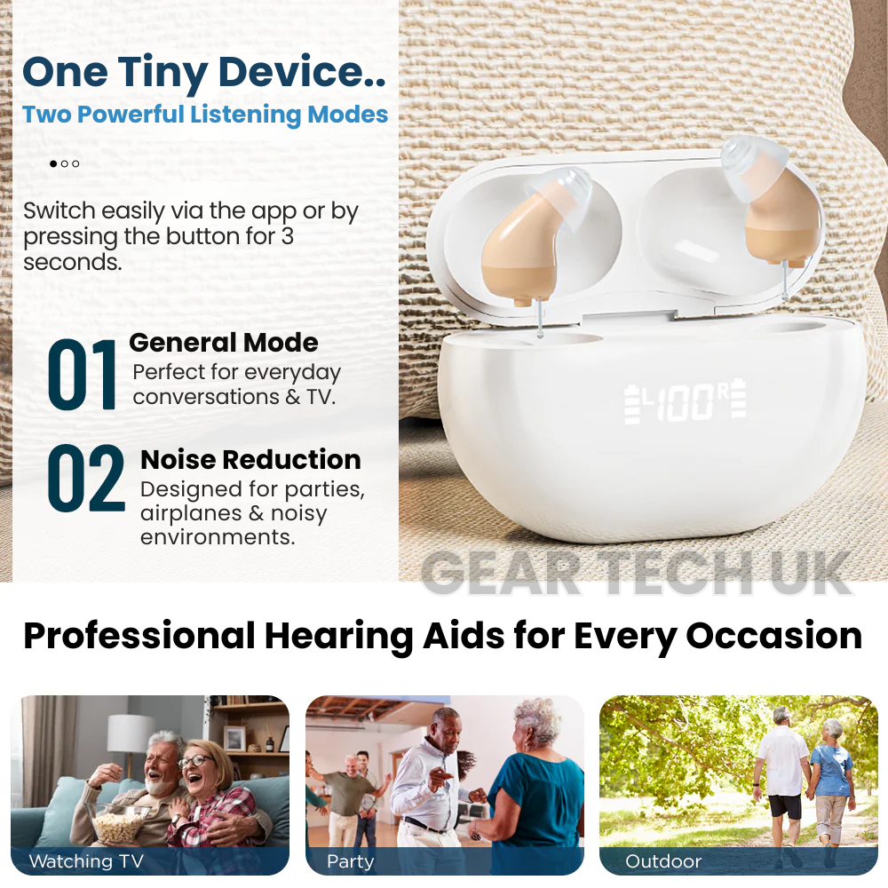 Bluetooth App-Controlled Hearing Aids - No Prescription Required - UK