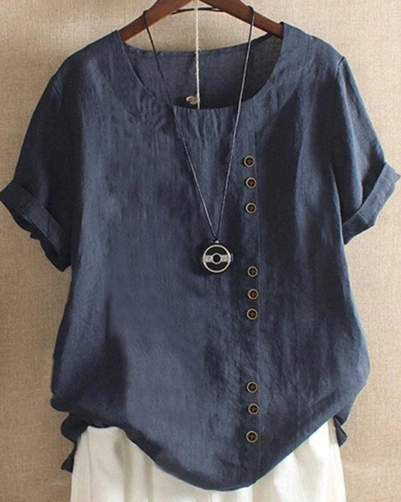 Women’s Summer Casual Linen Blouse | Short Sleeve
