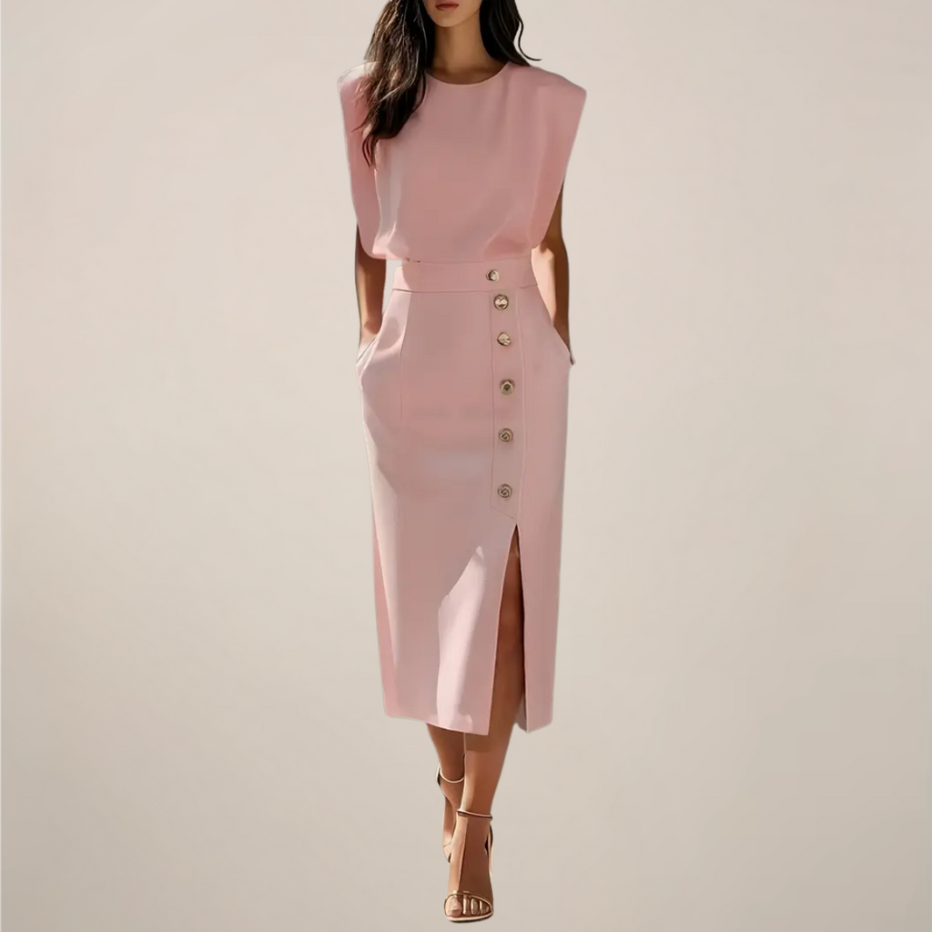 Party Button Detail and Side Slit Dress | Midi