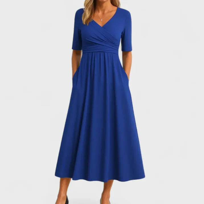 Women's V-Neck 3/4 Sleeve Wrap Dress | Midi