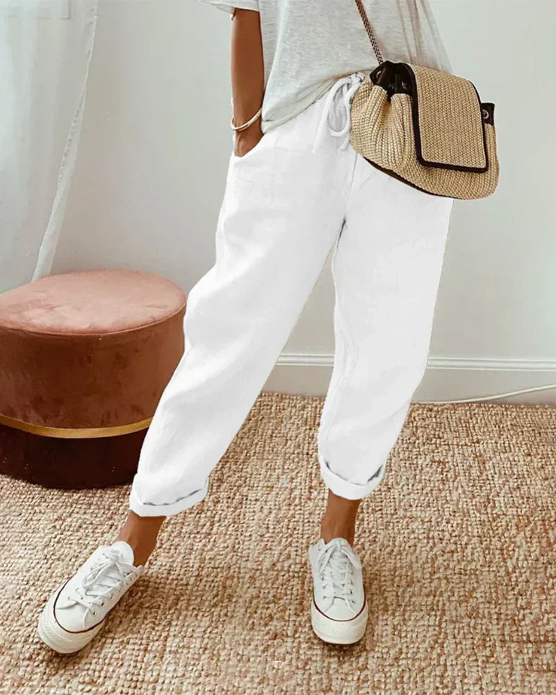 Women’s Casual Loose Fit Linen Pants | with Drawstring