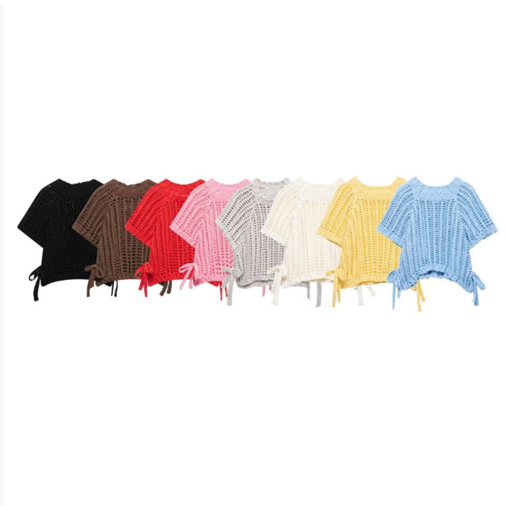 Multi Color Crochet Knit Short Sleeve Top for Women - Ginevra