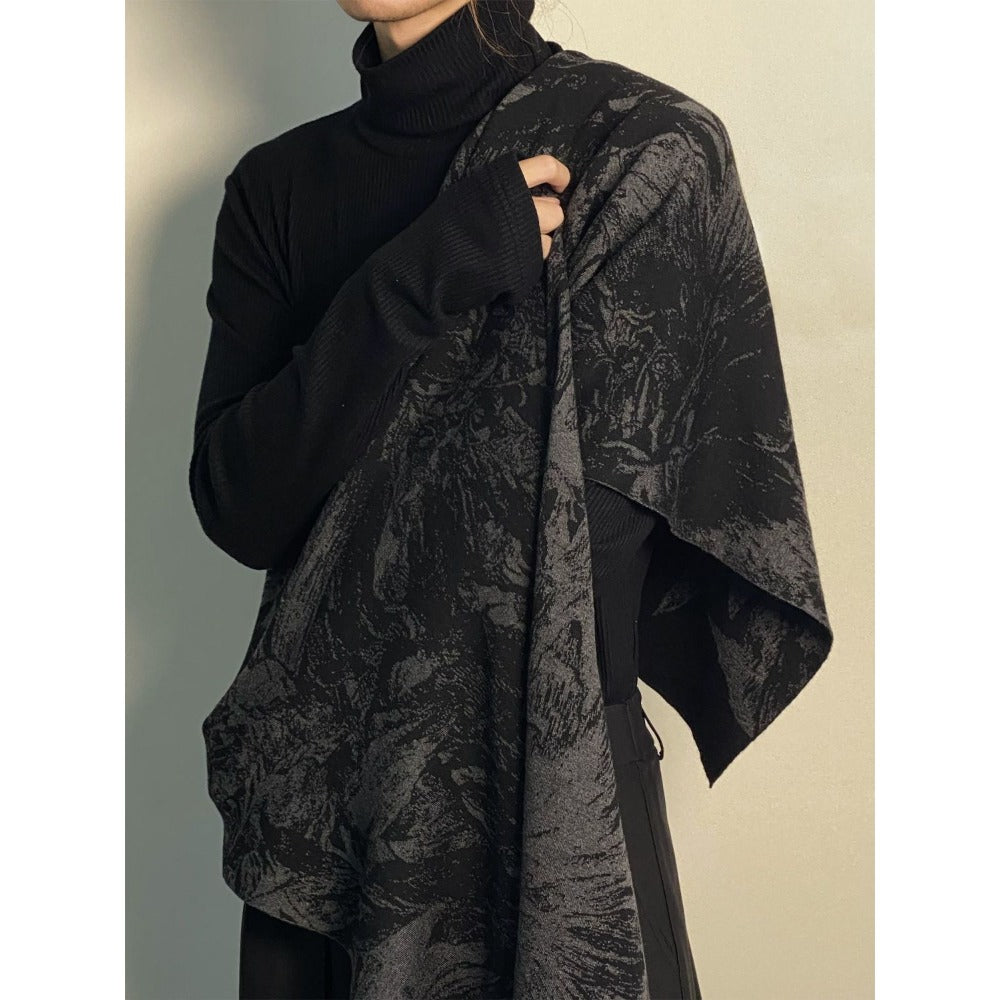 Black Floral Print Shawl Wrap Scarf for Women - Raimonda