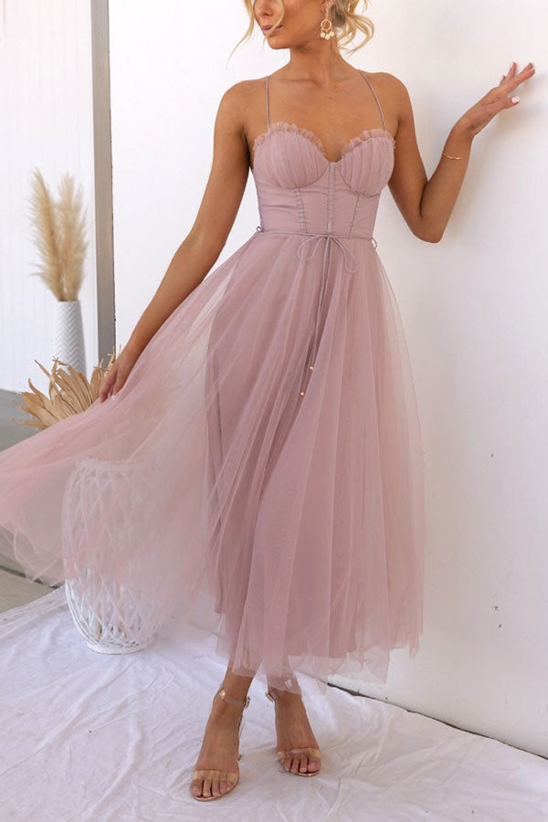 Party Corset Midi Dress | Tulle Skirt