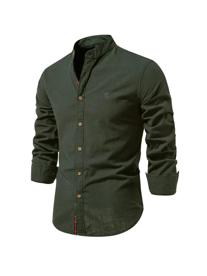 Men's Stand Collar Casual Shirt | Long Sleeve