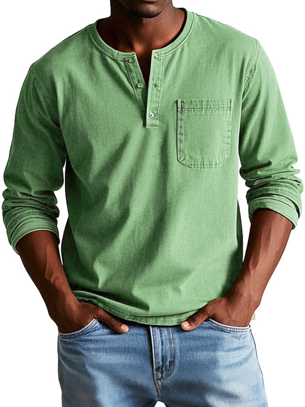 Men's Long Sleeve Henley T-Shirt | with Chest Pocket