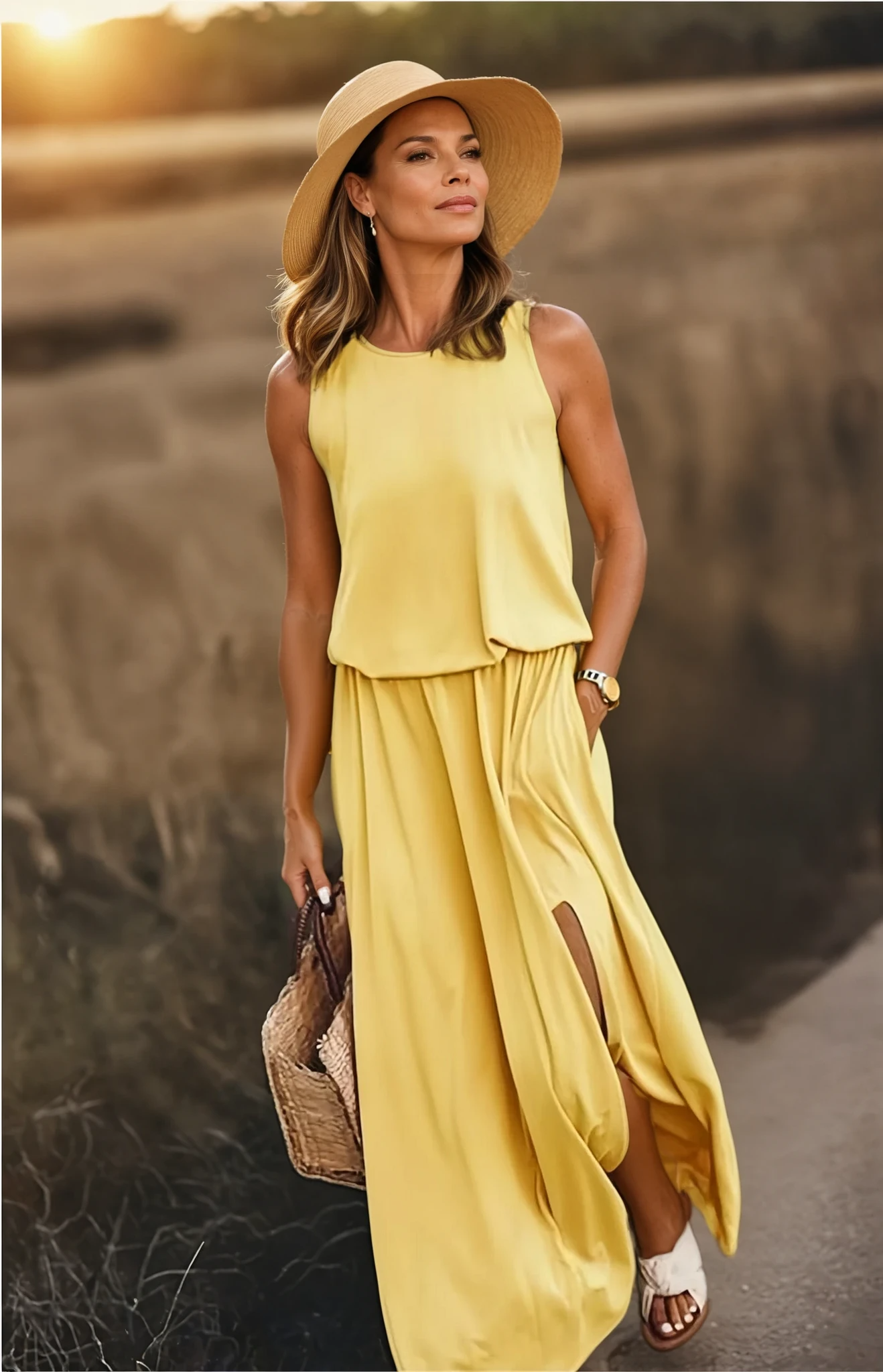 Women's Sleeveless Summer Dress with Side Slit | Maxi