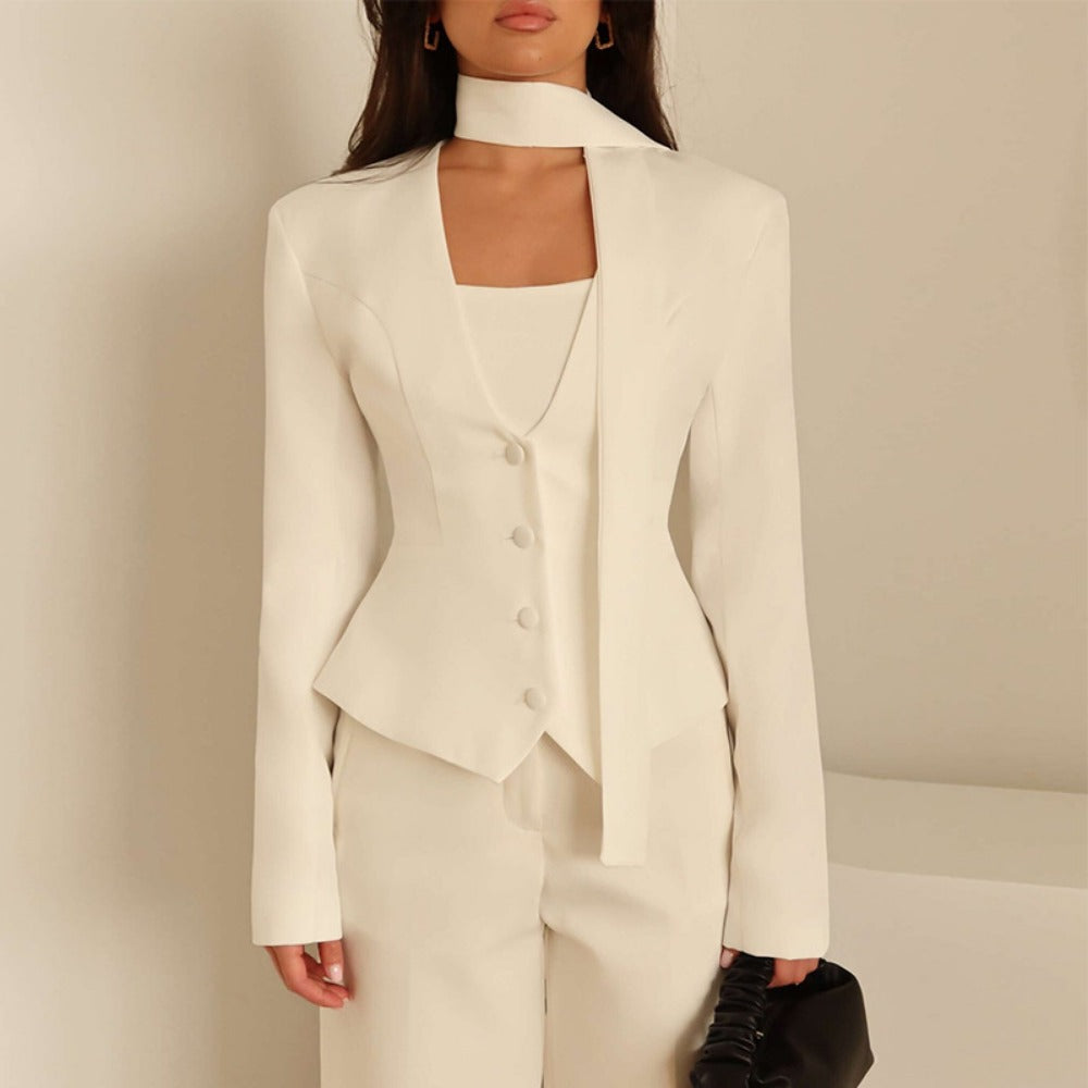 Long Sleeve Blazer Jacket with Scarf for Women - Rosella