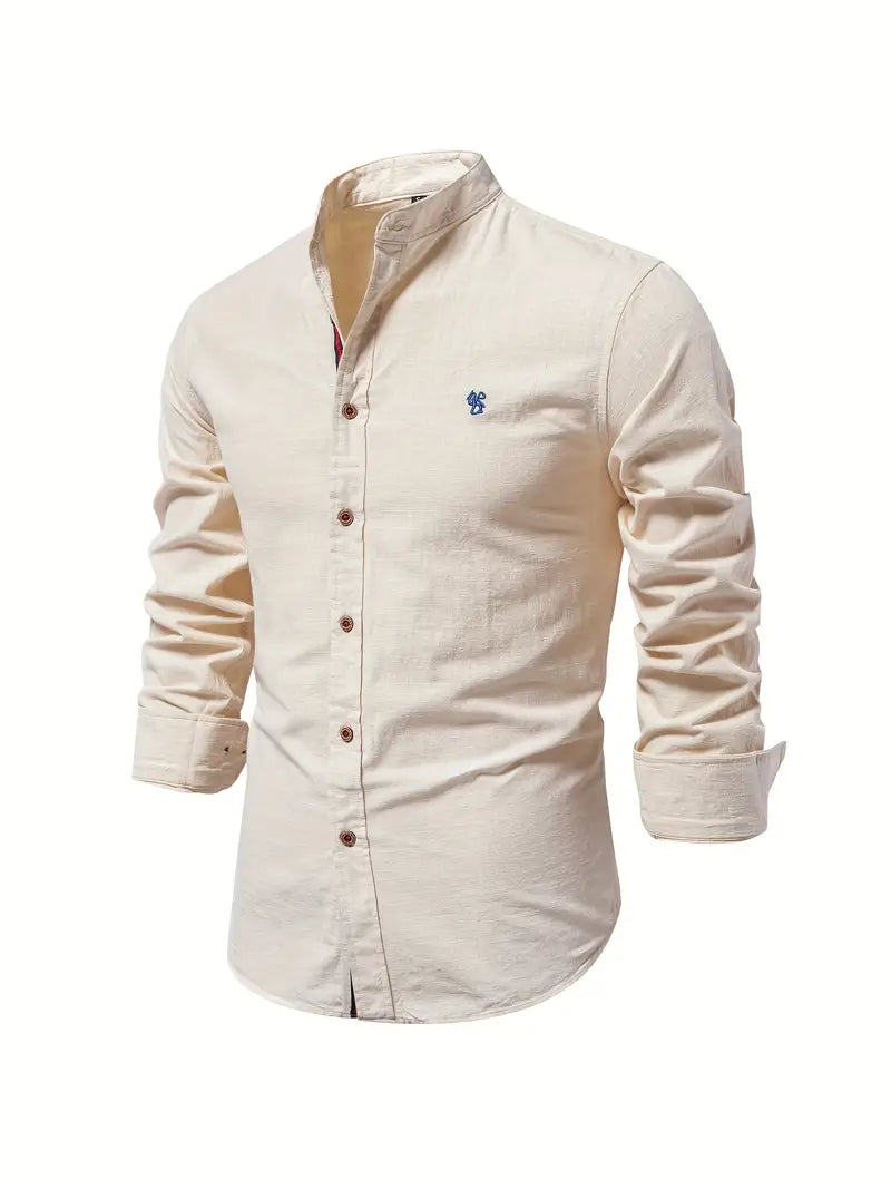 Men's Stand Collar Casual Shirt | Long Sleeve