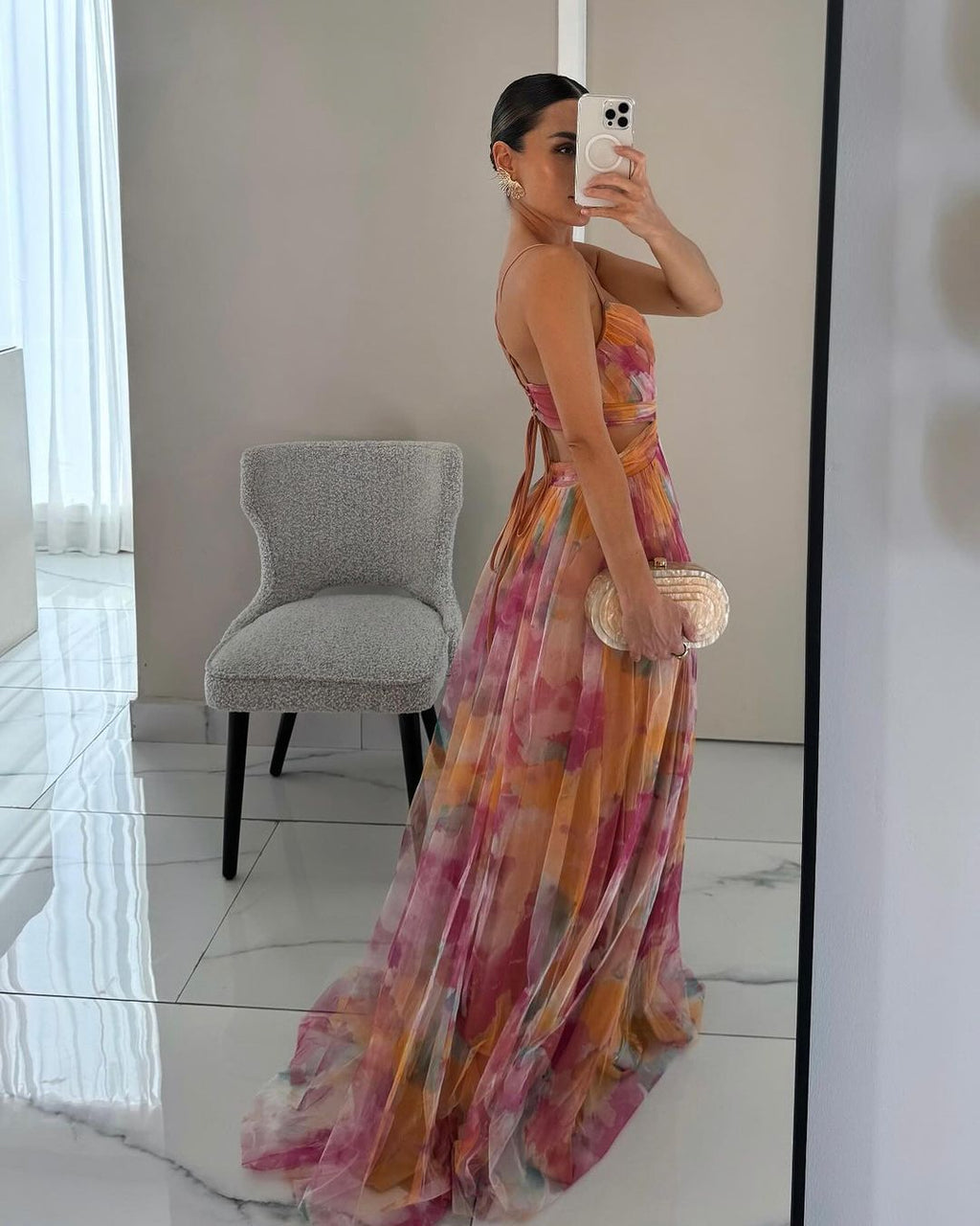 Party V-Neck Printing Dress| Long