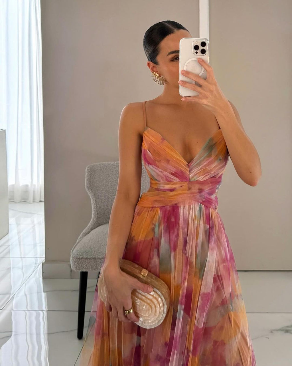 Party V-Neck Printing Dress| Long