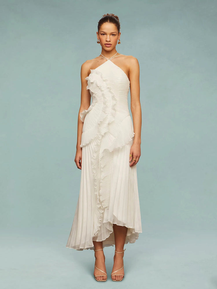 Women's Asymmetric Pleated Dress | Long