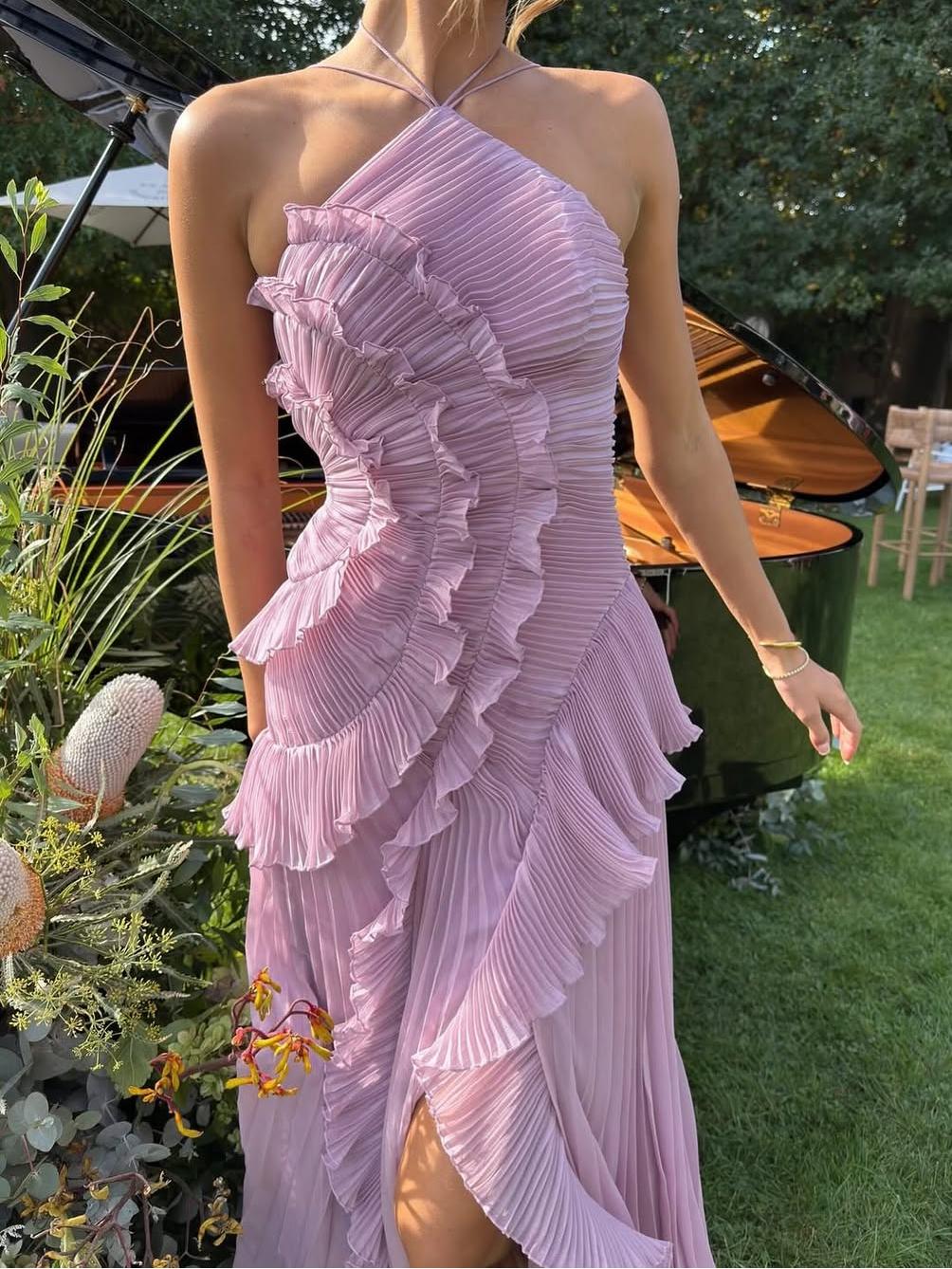 Women's Asymmetric Pleated Dress | Long