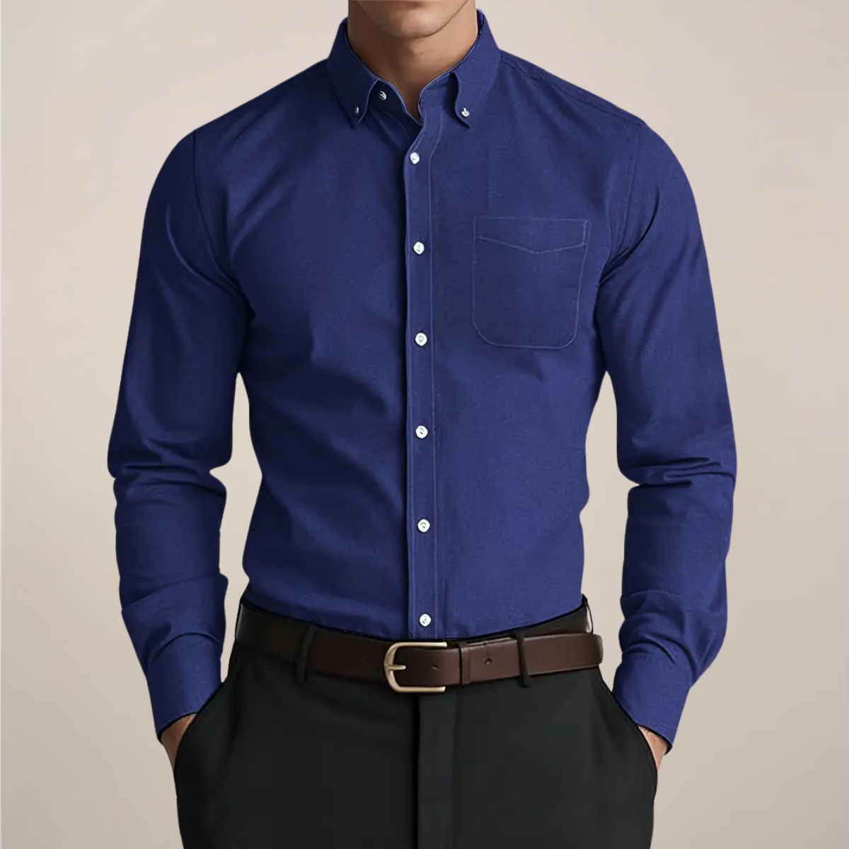 Men's Casual Button-Down Long Sleeve Shirt | with Chest Pocket