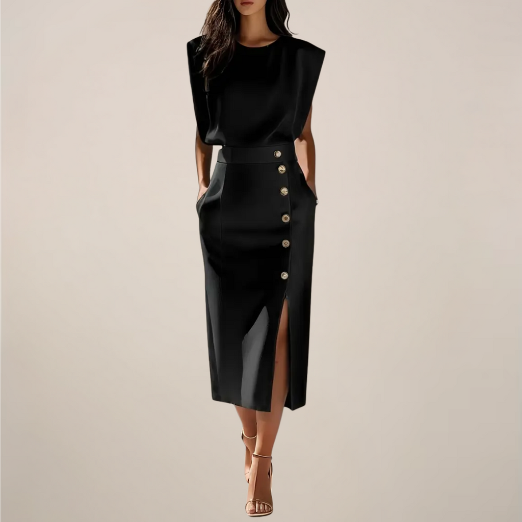 Party Button Detail and Side Slit Dress | Midi