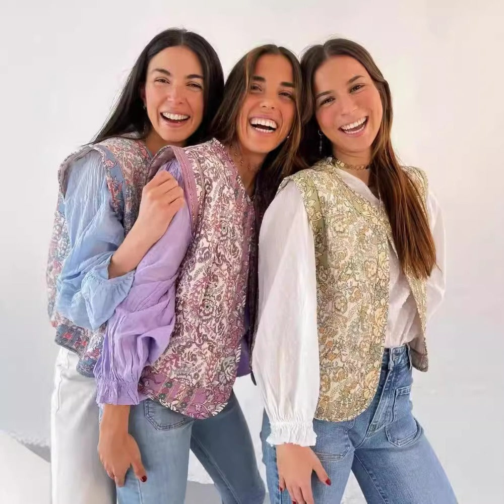 Floral Print Quilted Vest for Women - Gemma