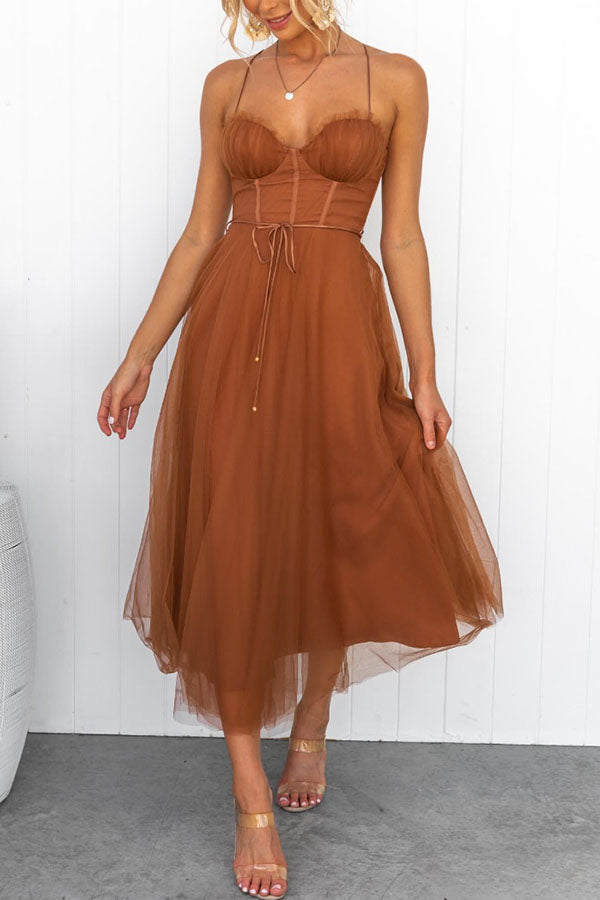 Party Corset Midi Dress | Tulle Skirt
