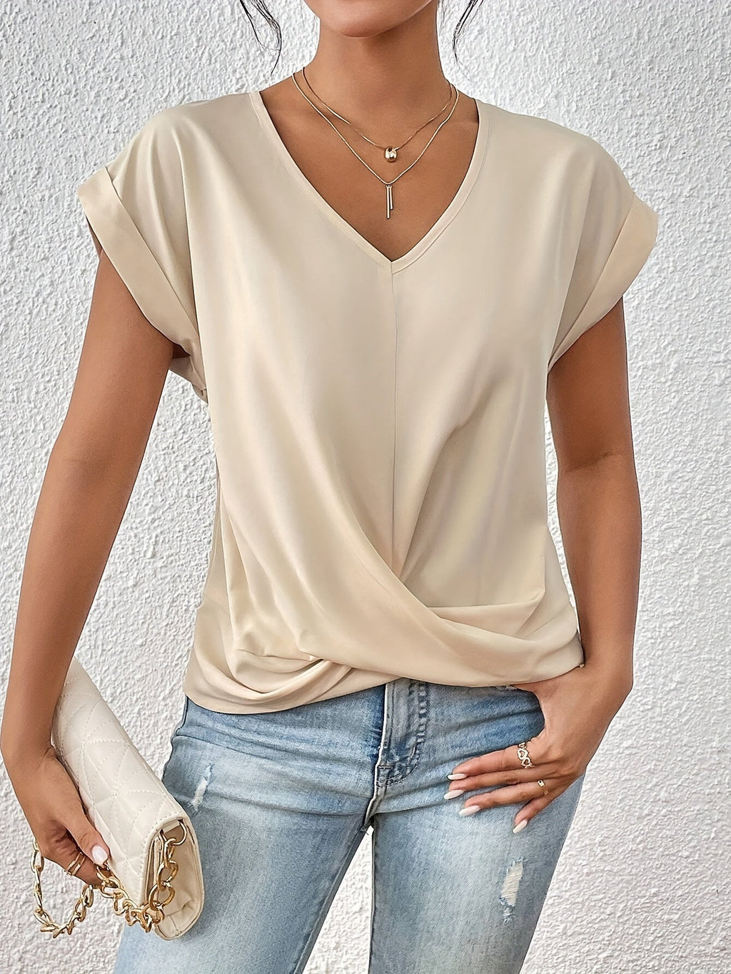Women's Solid V-Neck T-Shirt | Short Sleeve
